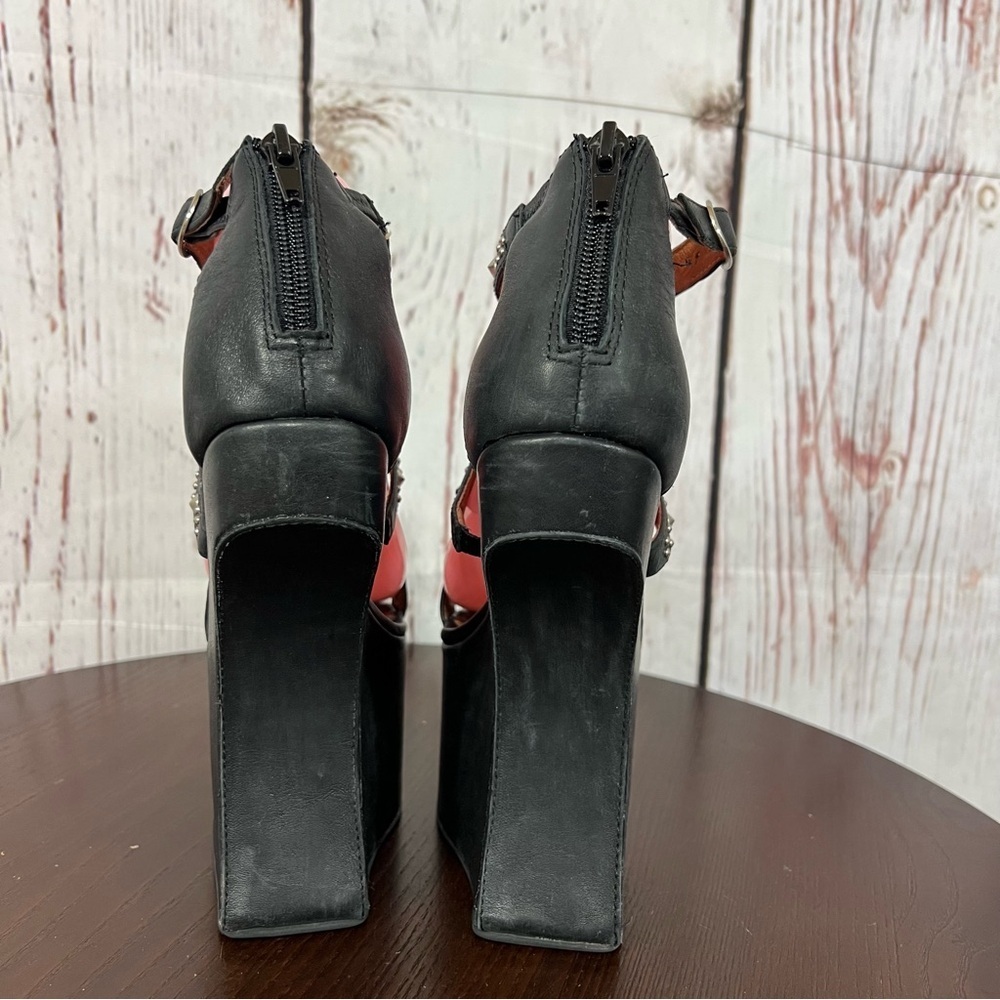 JEFFREY CAMPBELL CONTAIN Studded Black leather heelless platform sandals 7 EUC - Picture 4 of 17
